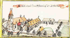 Kirch samt dem Pfarrhof zu Zottwitz - Koci i probostwo, widok z lotu ptaka